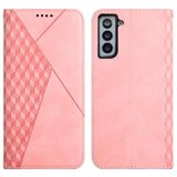 For Samsung Galaxy S21+ 5G Diamond Pattern Splicing Skin Feel Magnetic Horizontal Flip Leather Case with Card Slots & Holder & Wallet(Rose Gold)