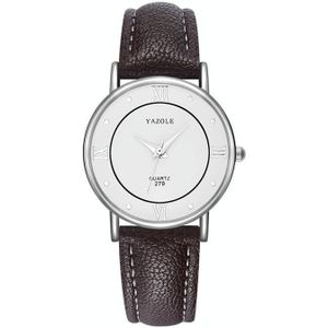 Yazole 279 zakelijke casual analoge quartz paar horloge (witte lade bruine riem klein)