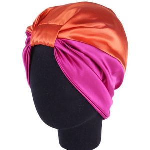 3 PCS TJM-433 Double Layer Elastic Headscarf Hat Silk Night Cap Hair Care Cap Chemotherapie Hat  Maat: M (56-58cm)(Rose Red Orange)