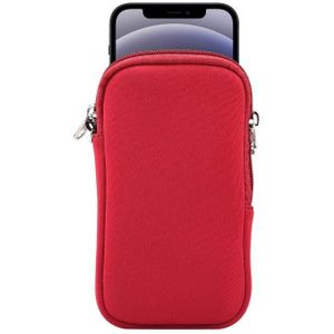 Universal Elasticity Zipper Protective Case Storage Bag met Lanyard Voor iPhone 12 mini / 4 7-5 4 inch smart phones (Paars rood)