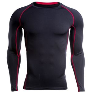 SIGETU Mannen Lange Mouw Sneldrogende Sportkleding (Kleur:Zwart Rood Maat:XXL)