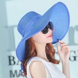 Vrouwen zomer hoeden opvouwbare brede rand strand Sun Straw Cap elegante hoeden Caps  Color:Blue(M)