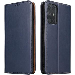 Voor Samsung Galaxy A72 5G Fierre Shann PU originele lederen textuur horizontale flip lederen hoesje met houder en kaart slots &portemonnee (blauw)