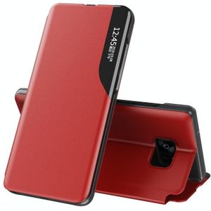 Voor Samsung Galaxy S7 Edge Side Display Magnetic Shockproof Horizontale Flip Lederen behuizing met houder (rood)