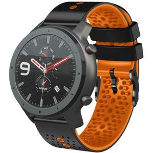 Voor Amazfit GTR 47 mm 22 mm geperforeerde tweekleurige siliconen horlogeband (zwart + oranje)
