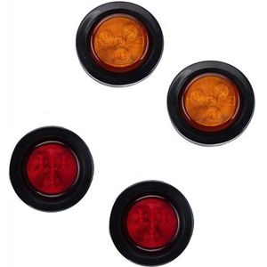 4 PCS Truck Trailer Red & Amber LED 2 inch Round Side Marker Clearance Tail Light Kits met Heat Shrink Tube