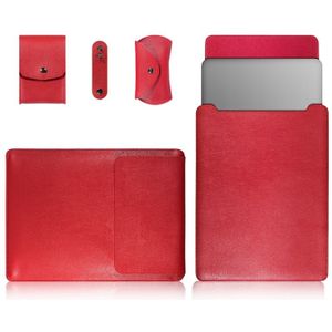 4 in 1 laptop PU lederen tas + Power Bag + Kabelbinder + muis tas voor MacBook 13 inch (rood)
