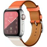 Twee kleuren enkele lus lederen polsband horlogebandje voor Apple horloge serie 3 & 2 & 1 38 mm  kleur: rijst wit + oranje