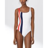 Kleur gestreepte n stuk bikini badpak (kleur: wit rood maat: XL)