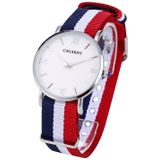 CAGARNY 6813 beknopte stijl Ultra dunne Quartz Wrist Watch with gestreepte Nylon Band voor vrouwen