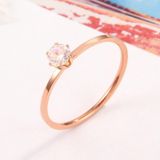 3 PCS Very Fine Six-Claw Single Diamond Ring Diamond-Set Titanium Steel Women Ring  Size: US Size 9(Rose Gold)