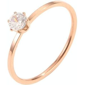 3 PCS Very Fine Six-Claw Single Diamond Ring Diamond-Set Titanium Steel Women Ring  Size: US Size 9(Rose Gold)