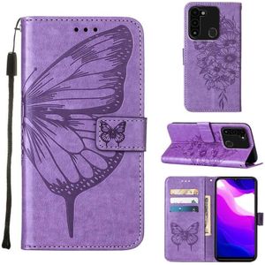 For Tecno Spark Go 2022 Embossed Butterfly Leather Phone Case(Light Purple)