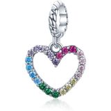 S925 Sterling Zilver Rainbow Heart Hanger DIY Armband Ketting Accessoires