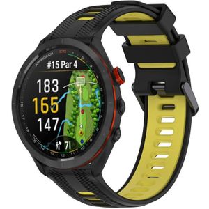 Voor Garmin Approach S70 47 mm sport tweekleurige siliconen horlogeband (zwart + geel)