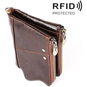 3533 lang gek paard textuur koeienhuid lederen opvouwbare anti-magnetische RFID portemonnee Clutch tas voor mannen  met kaartsleuven (koffie)