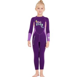 DIVE&SAIL Kinderen Warm badpak Een stuk Wetsuit Long Sleeve Cold-proof SnorkelsSurfing Suit  Maat: S(Paars)