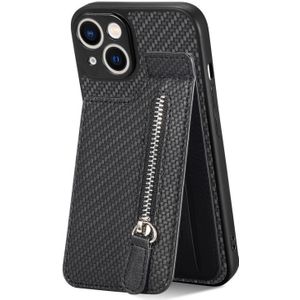 Voor iPhone 13 mini Koolstofvezel Verticale Flip Rits Telefoon Case (Zwart)