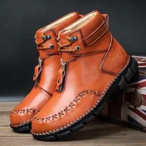 Po825 Herfst en Winter Mannen Martin Laarzen Lederen Hand-gestikt High-Top Mannen Schoenen  Grootte: 47 (Red Brown)