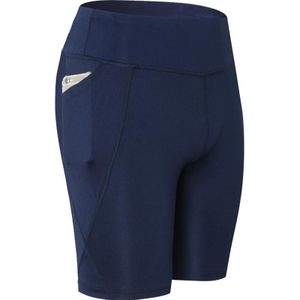 High Elastic Medium High Waist Fitness Oefening Snel drogend zweet Wicking strakke shorts met pocket (kleur: marinegrootte:S)