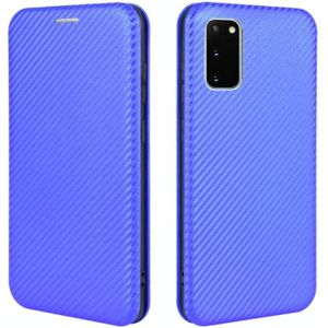 Voor Samsung Galaxy S20 FE 5G / 4G & S20 Lite Carbon Fiber Texture Magnetic Horizontal Flip TPU + PC + PU Leather Case met Kaartslot & Lanyard(Blauw)