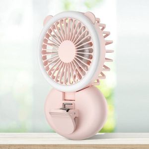 D11 vul licht clip hangende nek ventilator handheld vouwen mini USB desktop fan (roze)