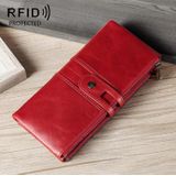 Dames Echte Lederen Lange Portemonnee Anti-diefstal Card Bag Multifunctionele Clutch Bag (Rood)