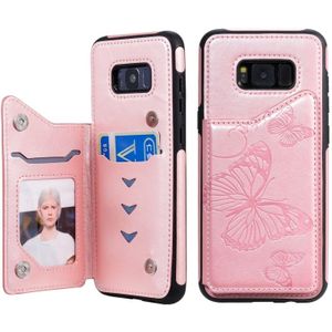 Voor Galaxy S8 Plus Butterfly Embossing Pattern Shockproof Protective Case met Holder & Card Slots & Photo Frame (Rose Gold)