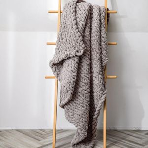 Handgemaakte dikke wol gebreide deken bank Chenille Stick gebreide deken  grootte: 80 x 100 CM (Camel Grey)