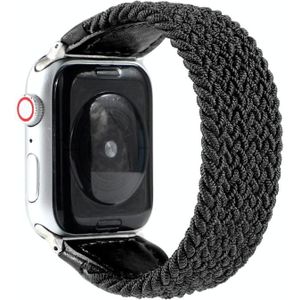 Nylon + leren gevlochten horlogeband voor Apple Watch Series 6 & SE & 5 & 4 40mm / 3 & 2 & 1 38mm  Maat:S(Zwart)