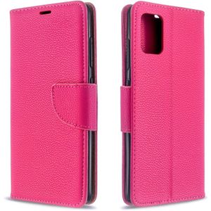 For Galaxy A51 Litchi Texture Pure Color Horizontal Flip PU Leather Case with Holder & Card Slots & Wallet & Lanyard(Rose Red)