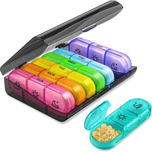 21-compartiment Rainbow Pil Box One Week Pil Box (zwart + kleurrijk)