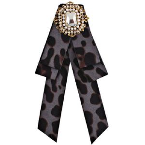 Vrouwen Leopard Bow-knoop Bow tie grote parel retro broche (grijs)
