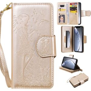 Voor iPhone 11 Pro vrouw en kat relif horizontale Flip lederen draagtas  met portemonnee & houder & kaartsleuven & fotolijstjes & spiegel & Lanyard (goud)