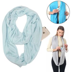 Vrouwen Solid winter Infinity Scarf Pocket lus rits zak sjaals (baby blauw)