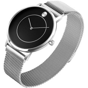 SKMEI 9197 Eenvoudige niet-scale wijzerplaat metalen mesh riem quartz horloge voor dames (zilver shell zwart oppervlak)