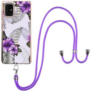 Voor Samsung Galaxy A71 5G Electroplating Pattern IMD TPU Shockproof Case met Neck Lanyard (Purple Flower)