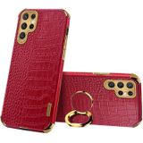 Voor Samsung Galaxy S22 Ultra 5G 6D Galvaniseren Krokodil Textuur Telefoon Case Met Houder (Rood)