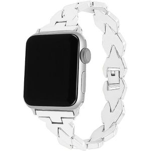 Voor Apple Watch Series 5 & 4 40mm / 3 & 2 & 1 38mm Diamond Stainless Steel Watch Band Strap(zilver)