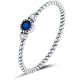 S925 Sterling Silver Dark Blue Zircon Platinum Plated Twist Texture Vrouwen Ring  Grootte:6