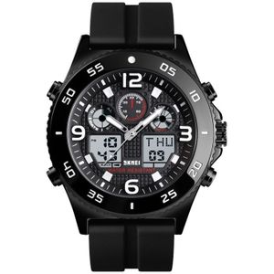 SKMEI 1538 Multi-function Time Large Dial Steel Belt Men Casual Sports Electronic Watch (Zwart-Siliconen Riem)