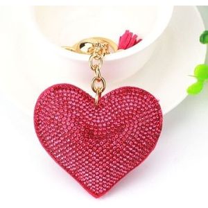 2 PC's hart sleutelhanger leder kwast gouden sleutel houder metaal Crystal sleutel ketting Keyring charme zak Auto hanger Gift(wine red)