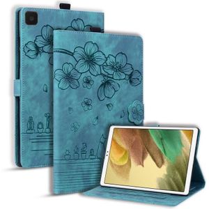 Voor Samsung Galaxy Tab A7 Lite Cartoon Sakura Kat Relif Lederen Tablet Case (Groen)