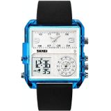 SKMEI 2021 Square Large Dial Triple Movement heren sporthorloge (transparant blauw)