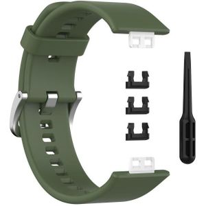 Voor Huawei Watch Fit Siliconen vervangende polsband horlogeband met roestvrijstalen gesp (donkergroen)
