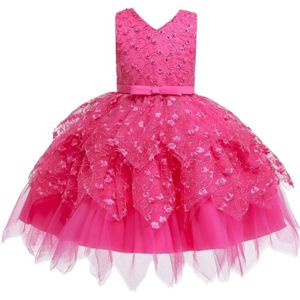 Meisjes onregelmatige geborduurde beaded Bow-knoop Tutu Mouwloze Jurk Show Dress  Passende hoogte:120cm (Magenta)