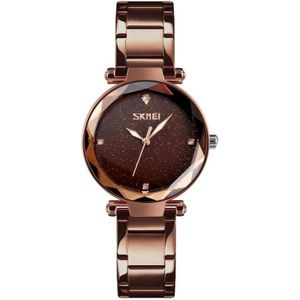 SKMEI 9180 Starry Sky Dial Stainless Steel Strap Quartz Watch for Ladies(Coffee Gold)