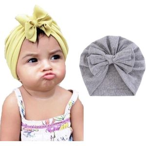 3 PCS Baby Solid Color Cotton Hedging Cap Bowknot Turban Hat(Gray)