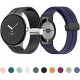 Voor Google Pixel Watch effen kleur vouwgesp siliconen horlogeband (zwart roze)