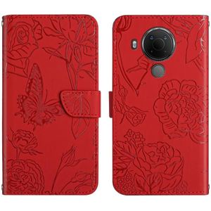 For Nokia 5.4 Skin Feel Butterfly Peony Embossed Leather Phone Case(Red)
